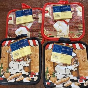 Set of 8 Different Printed Kitchen Pot Holders(7x7")FAT CHEF PIZZA PIE 2 NWT